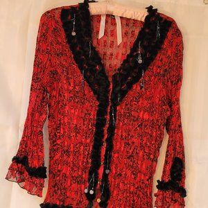 Notation Womens Top Red and Black with sequin drops